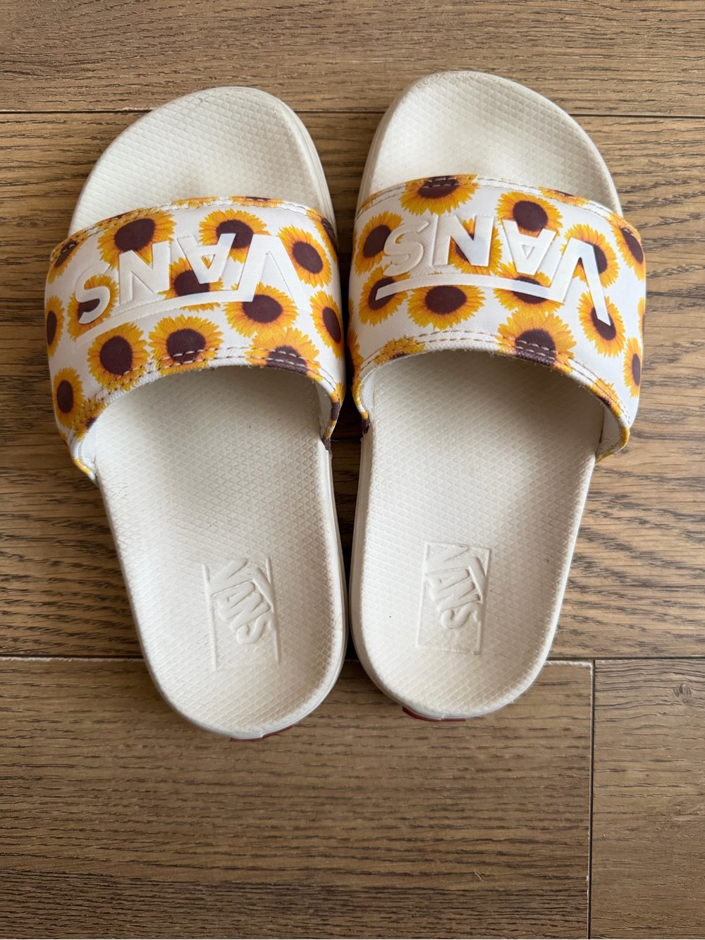 Vans White Slide Sandals with Yellow Sunflower Print